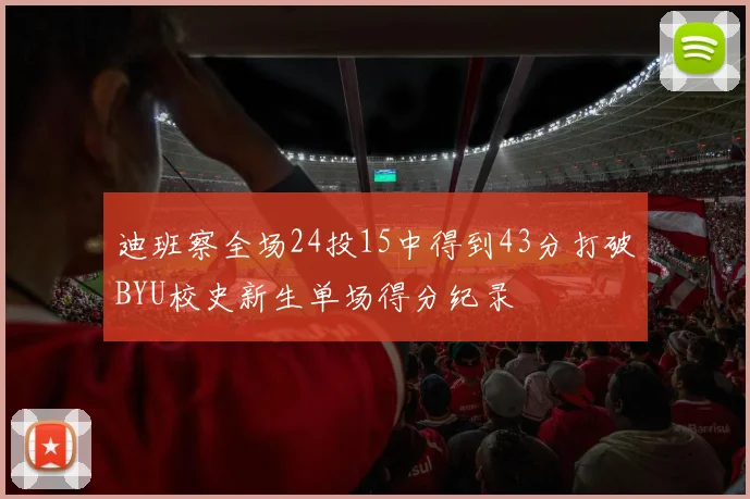迪班察全场24投15中得到43分打破BYU校史新生单场得分纪录